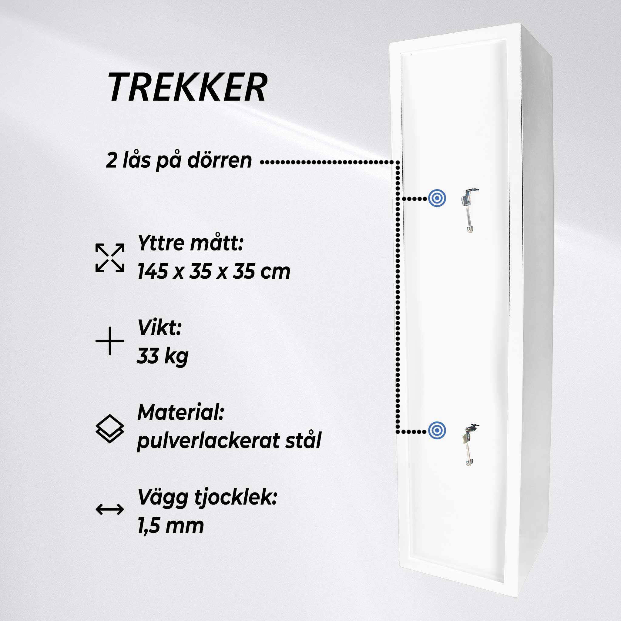 Trekker vapenskåp för 5 vapen AS500, vit