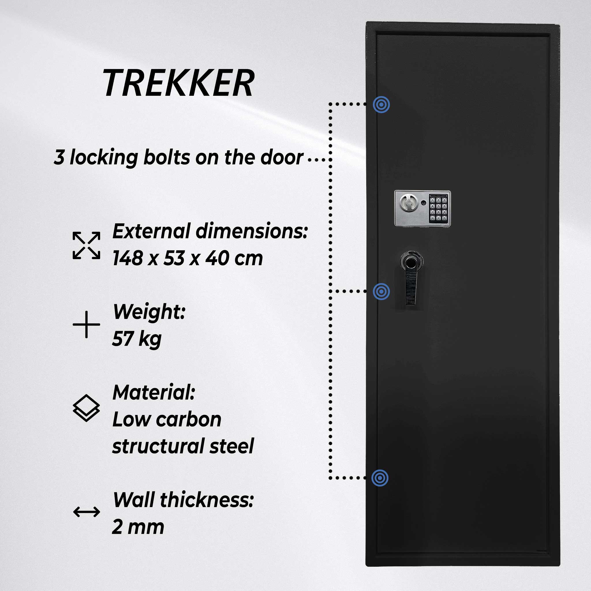 Trekker Gun cabinet for 10 guns AS1000 V2, With Digital Lock, Black