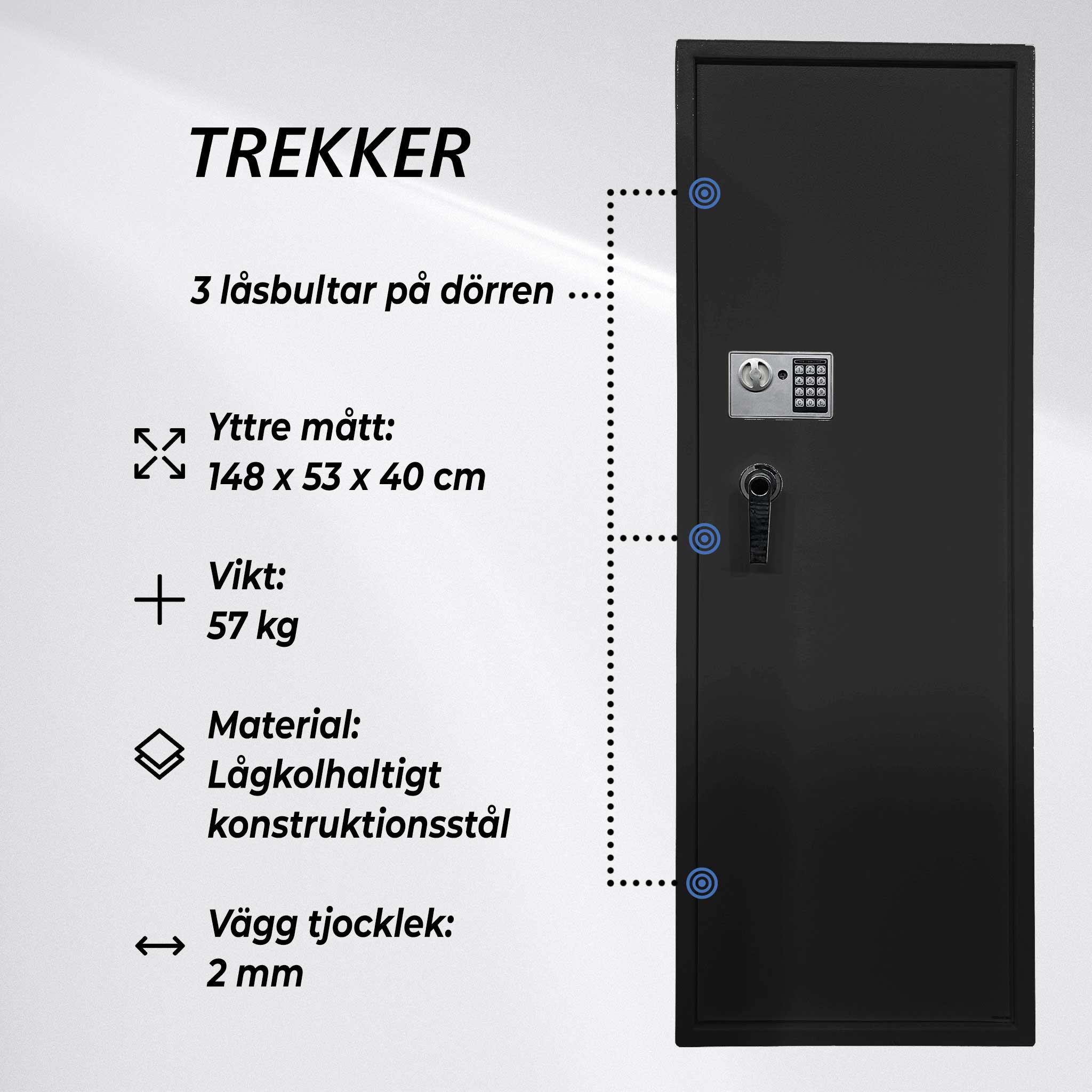 Trekker Vapenskåp 10 Set AS1000 V2, Med Digitalt Lås, Svart
