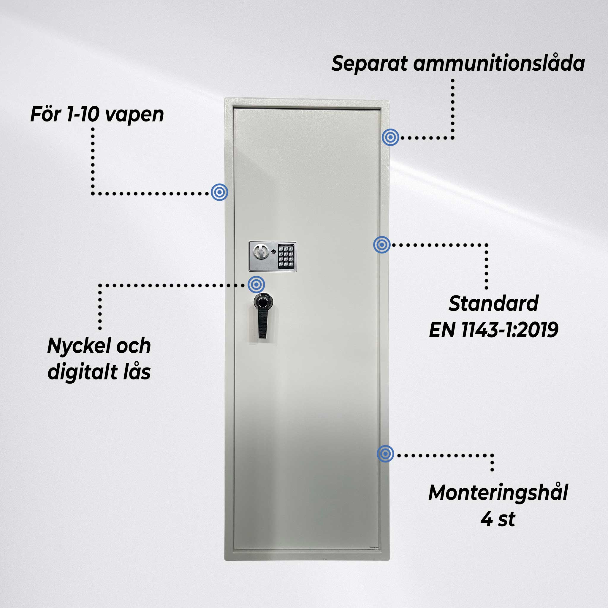 Trekker Vapenskåp 10 Set AS1000 V2, Med Digitalt Lås, Vit