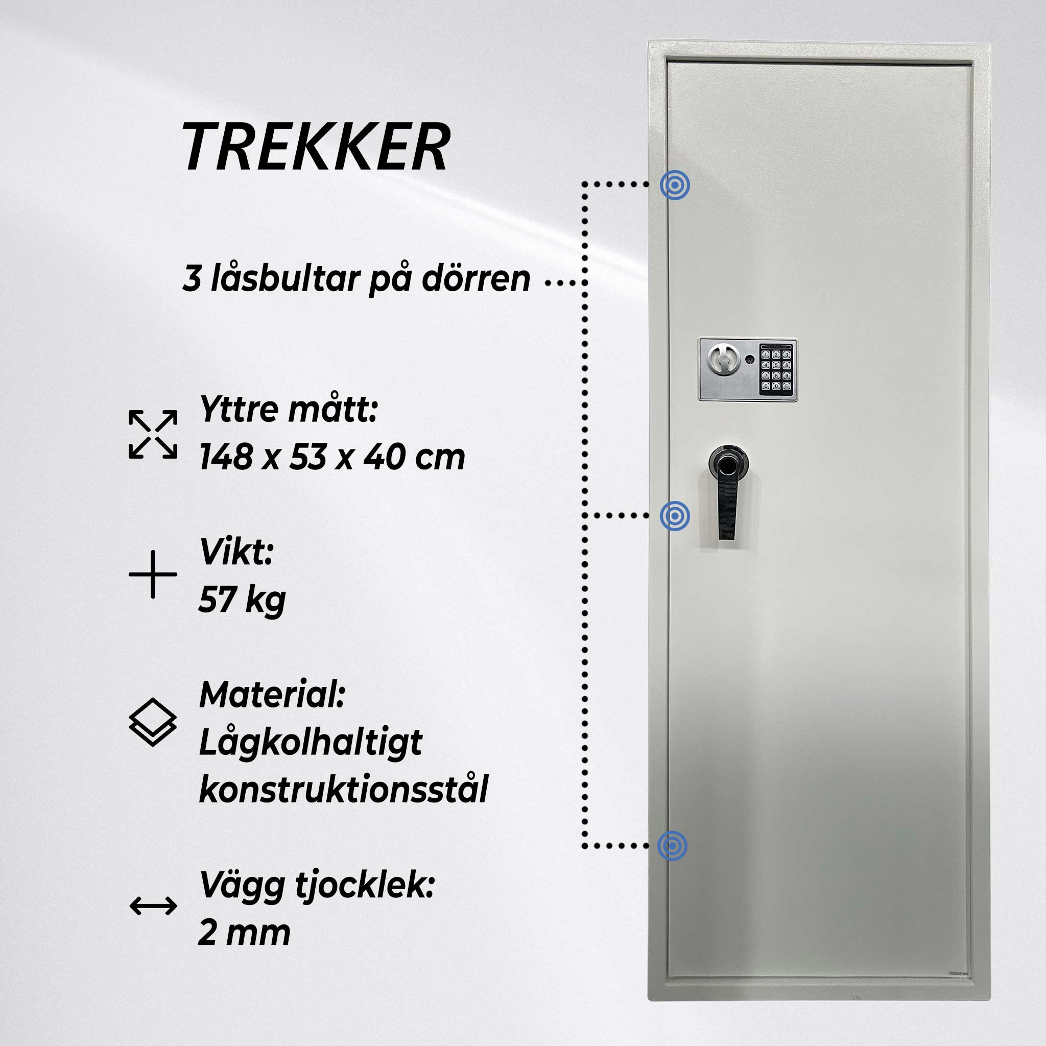 Trekker Vapenskåp 10 Set AS1000 V2, Med Digitalt Lås, Vit
