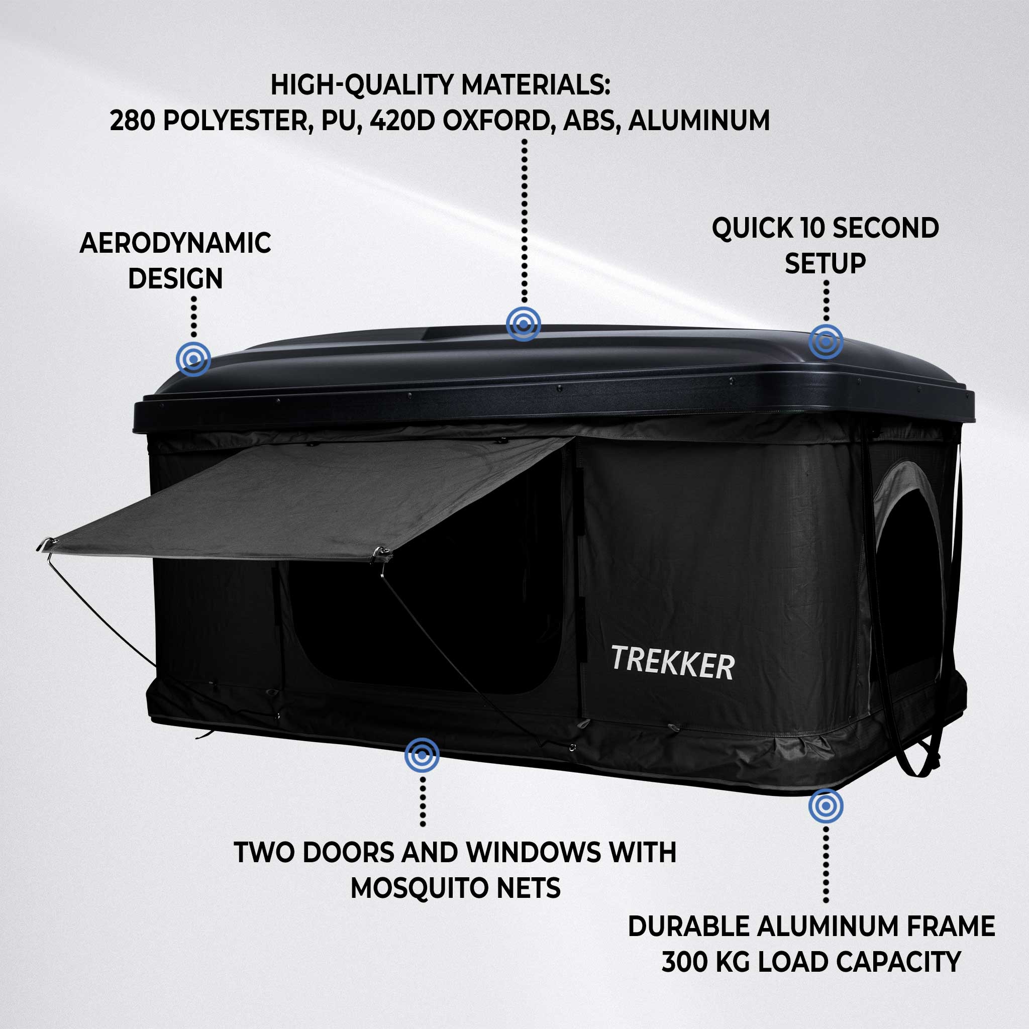 Trekker Rooftop tent Hut M, black