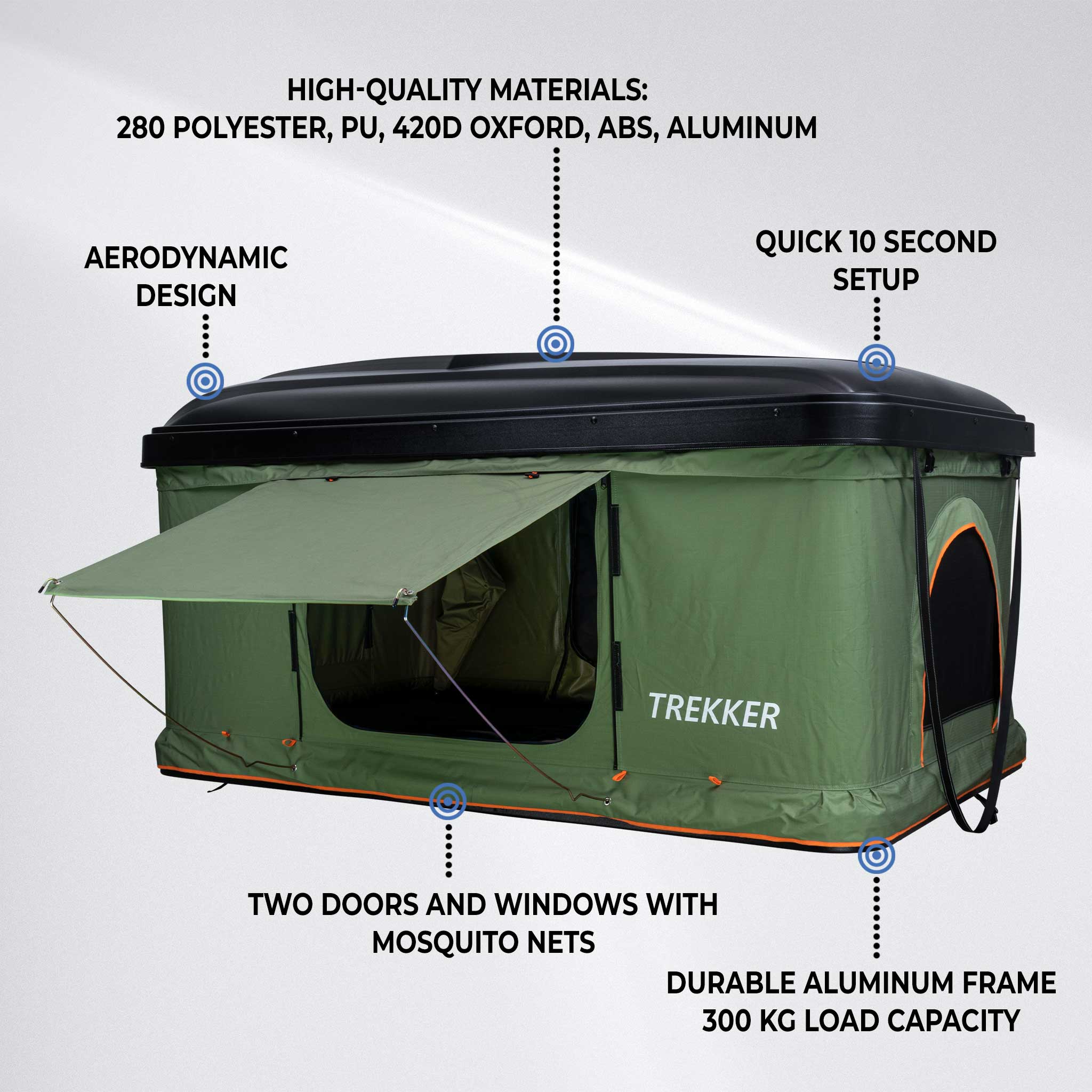Trekker Rooftop tent Hut M, green
