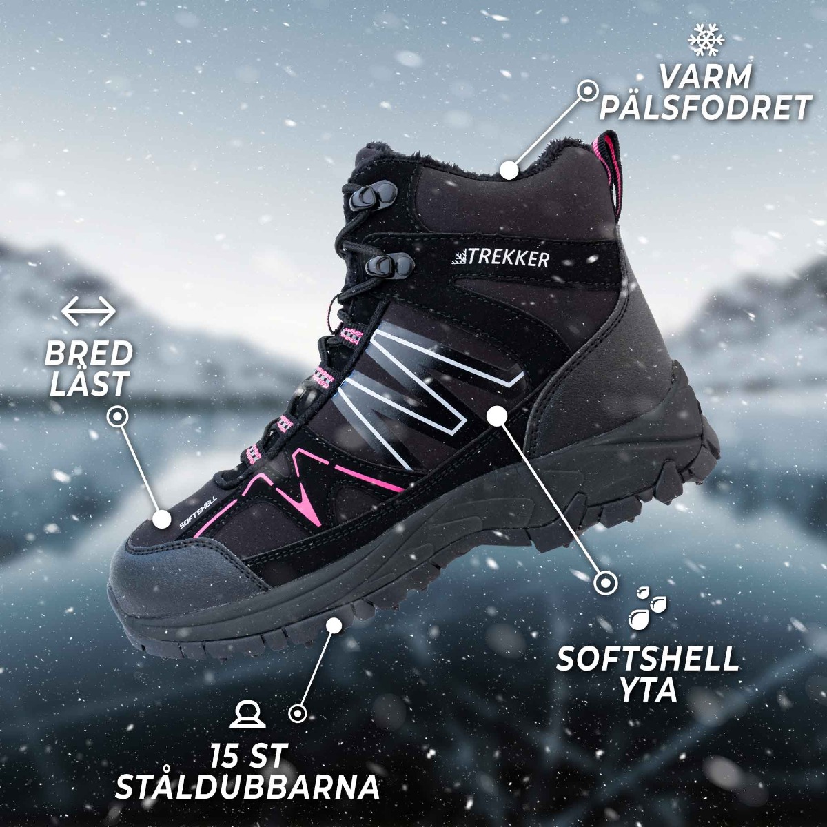 Trekker dubbskor rosa, Storlekar 36-42