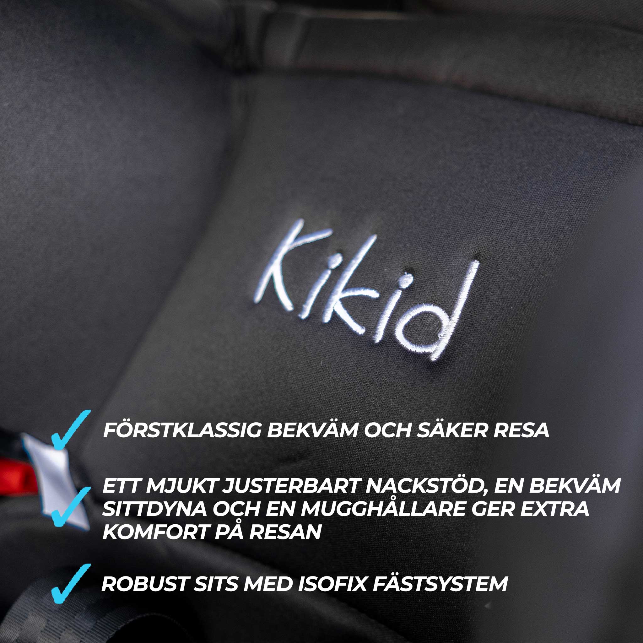 Kikid Bilbarnstol, ISOFIX, 9-36 kg, Black edition