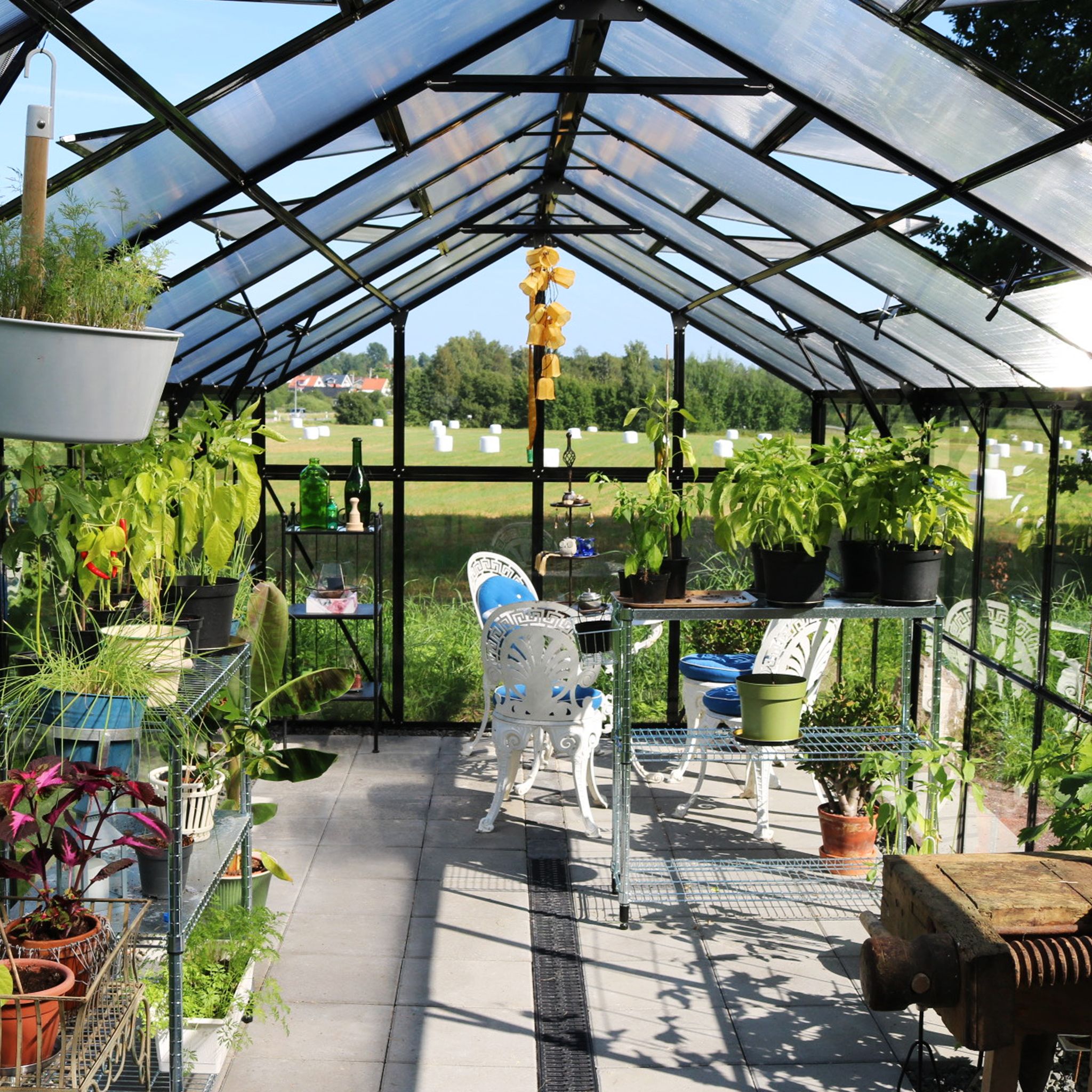 Metalcraft Gewächshaus, 17,5m², 4mm Sicherheitsglas, Wabenplatte, schwarz